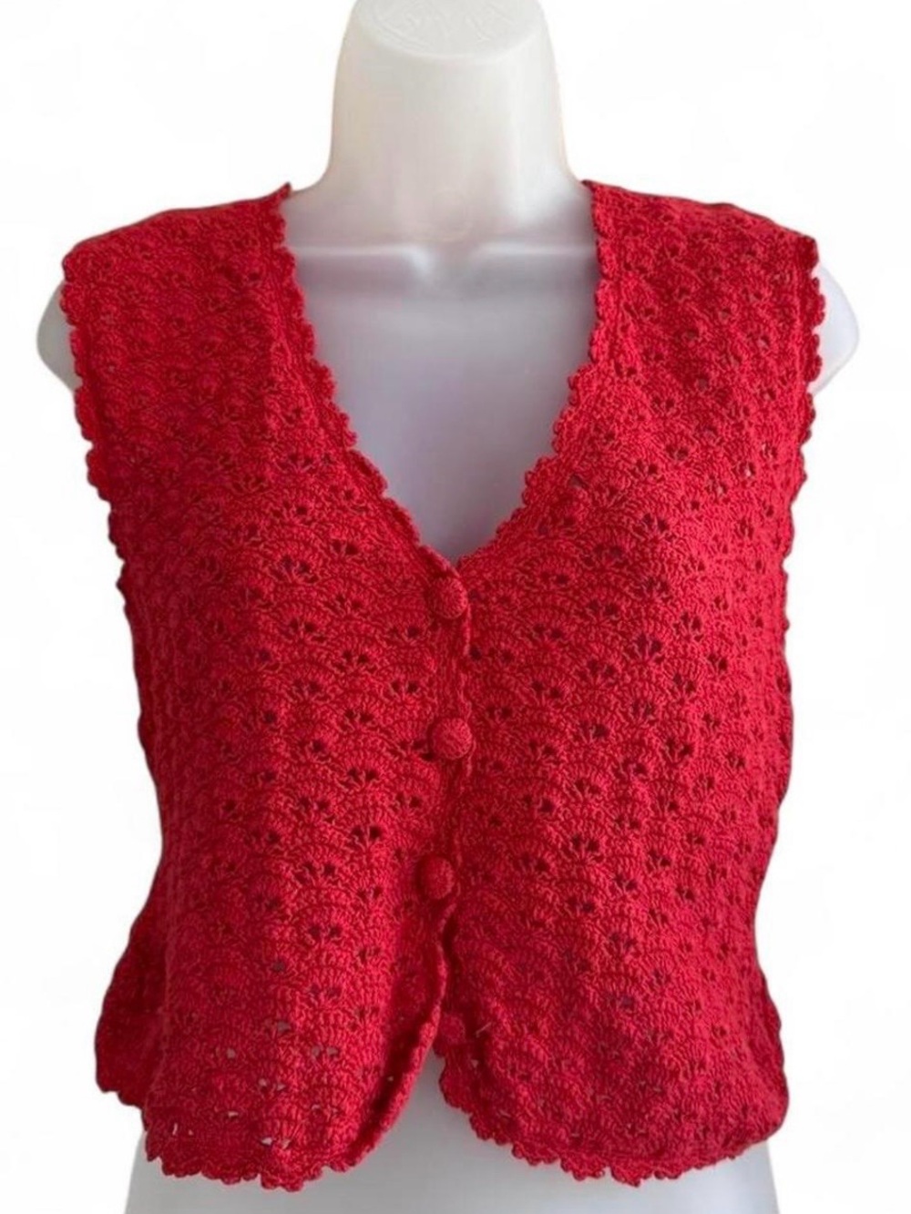 Liz Claiborne 90s Boho Hand Crocheted Linen/Cotton Vest (Small Petite)